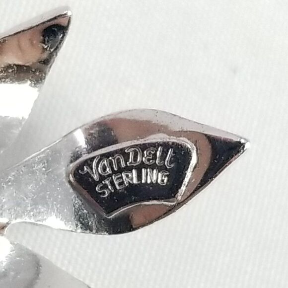 Vintage Van Dell Sterling Silver Rhinestone Clip On Earring and Brooch Set - Picture 5 of 7